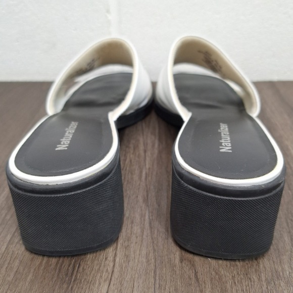 Naturalizer Spangle White Black Leather Square Toe Block Heel Slide Sandals 9.5M - Picture 4 of 7